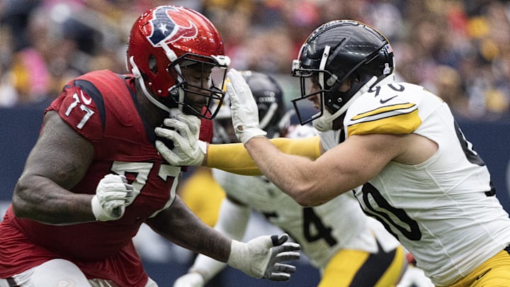 Houston Texans offensive tackle George Fant blocks Pittsburgh Steelers linebacker T.J. Watt