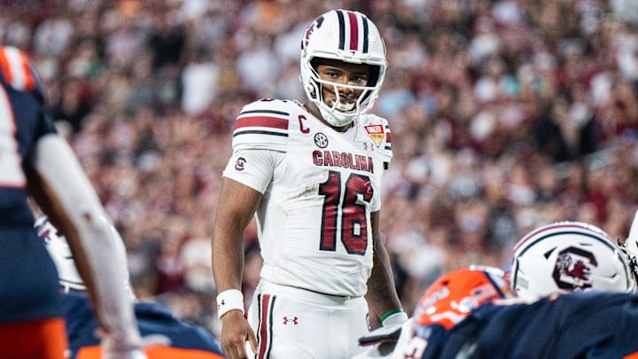 Dec 31, 2024; Orlando, FL, USA;  South Carolina Gamecocks quarterback LaNorris Sellers (16) before the play call against the Illinois Fighting Illini in the fourth quarter at Camping World Stadium. 