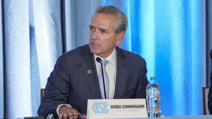 Dec 12, 2024; Chapel Hill, NC, USA; North Carolina athletic director Bubba Cunningham at Loudermilk Center for Excellence. Mandatory Credit: Jim Dedmon-Imagn Images
