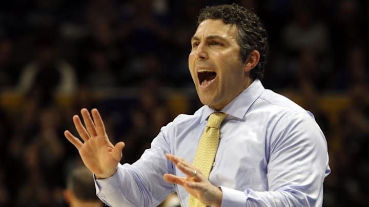 Georgia Tech Yellow Jackets head coach Josh Pastner reacts on the sidelines against the Pittsburgh Panthers during the first half at the Petersen Events Center. Mandatory Credit: Charles LeClaire-Imagn Images