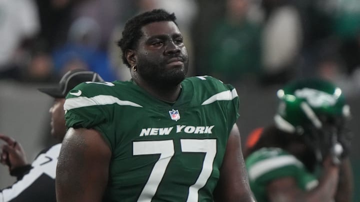 East Rutherford, NJ December 3, 2023 -- Mekhi Becton of the Jets East Rutherford, NJ December 3, 2023 -- Mekhi Becton of the Jets