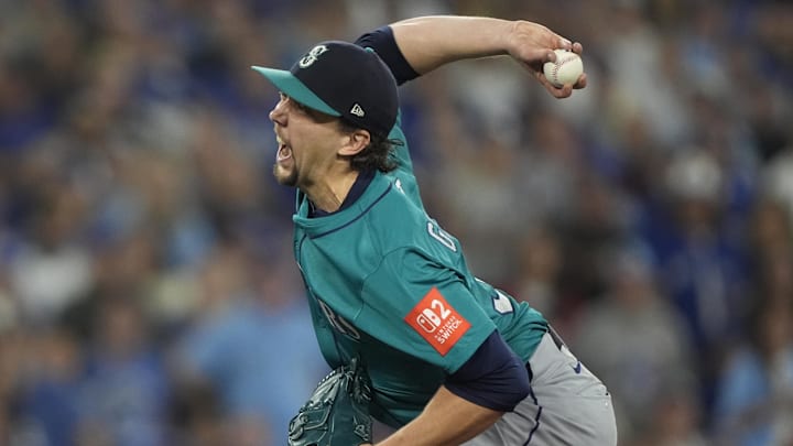 Oct 19, 2025; Toronto, Ontario, CAN; Seattle Mariners pitcher Logan Gilbert (36) pitches against the Toronto Blue Jays in the first inning during game six of the ALCS round for the 2025 MLB playoffs at Rogers Centre. Mandatory Credit: John E. Sokolowski-Imagn Images Oct 19, 2025; Toronto, Ontario, CAN; Seattle Mariners pitcher Logan Gilbert (36) pitches against the Toronto Blue Jays in the first inning during game six of the ALCS round for the 2025 MLB playoffs at Rogers Centre. Mandatory Credit: John E. Sokolowski-Imagn Images
