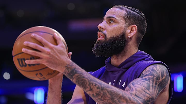 Apr 6, 2025; New York, New York, USA; Phoenix Suns forward Cody Martin (17) warms up before the game against the New York Knicks at Madison Square Garden. Mandatory Credit: Vincent Carchietta-Imagn Images