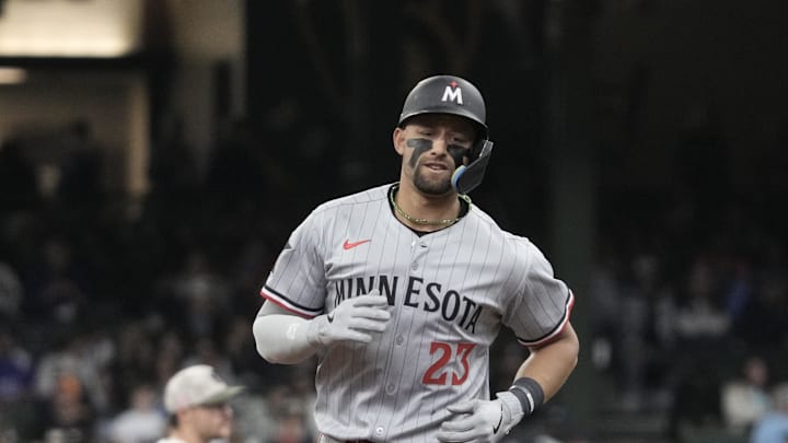 May 18, 2025; Milwaukee, Wisconsin, USA; Minnesota Twins third base Royce Lewis (23) rounds the bases after hitting a home run against the Milwaukee Brewers in the fourth inning at American Family Field. Mandatory Credit: Michael McLoone-Imagn Images May 18, 2025; Milwaukee, Wisconsin, USA; Minnesota Twins third base Royce Lewis (23) rounds the bases after hitting a home run against the Milwaukee Brewers in the fourth inning at American Family Field. Mandatory Credit: Michael McLoone-Imagn Images