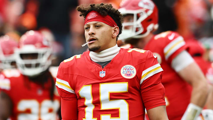 Dec 15, 2024; Cleveland, Ohio, USA; Kansas City Chiefs quarterback Patrick Mahomes (15) warms up before the game between the Cleveland Browns and the Chiefs at Huntington Bank Field. Mandatory Credit: Ken Blaze-Imagn Images