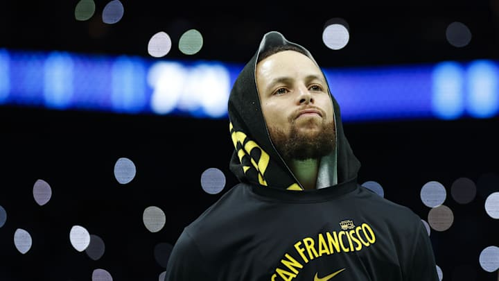 Golden State Warriors guard Stephen Curry (30) looks into the crowd during a timeout against the Charlotte Hornets.