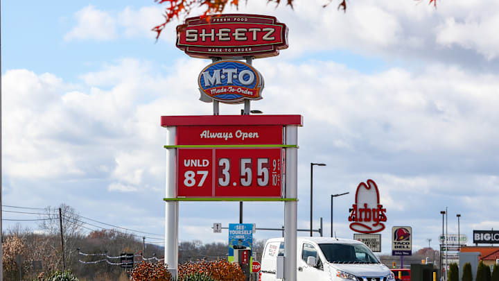 A price stand at a Sheetz convenience store displays the...