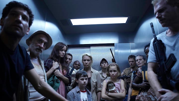 (L-R) Shane Walsh (Jon Bernthal), Dale (Jeffrey DeMunn), Lori Grimes (Sarah Wayne Callies), Rick Grimes (Andrew Lincoln), T-Dog (Robert 'IronE' Singleton), Carl Grimes (Chandler Riggs), Andrea (Laurie Holden), Glenn (Steven Yeun), Sophia (Madison Lintz), Daryl Dixon (Norman Reedus), Carol (Melissa Suzanne McBride), Jacqui (Jeryl Prescott) and Dr. Edwin Jenner (Noah Emmerich)