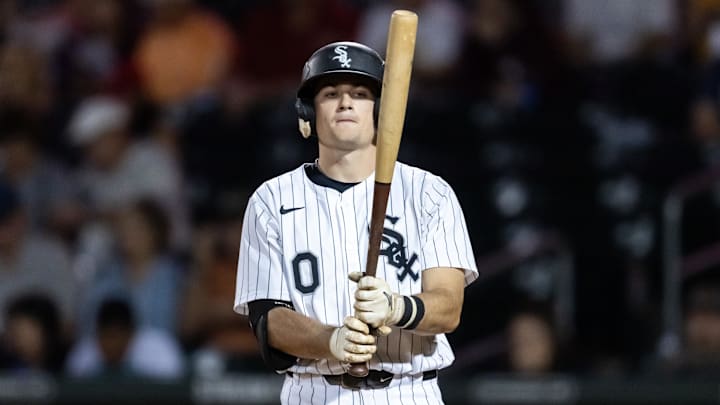 Nov 9, 2025; Mesa, AZ, USA; Chicago White Sox infielder Sam Antonacci during the Arizona Fall League Fall Stars Game at Sloan Park. Mandatory Credit: Mark J. Rebilas-Imagn Images