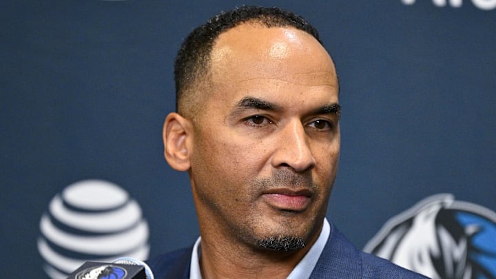 Jun 27, 2025; Dallas, TX, USA; Dallas Mavericks general manager Nico Harrison speaks to the media at the Dallas Mavericks Practice Facility. Mandatory Credit: Jerome Miron-Imagn Images