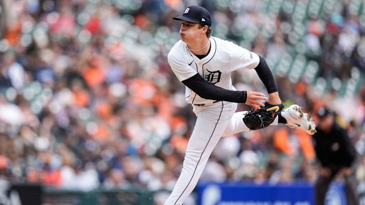 Detroit Tigers pitcher Jackson Jobe (21) throws against San Francisco Giants during the second inning at Comerica Park in Detroit on Wednesday, May 28, 2025. Detroit Tigers pitcher Jackson Jobe (21) throws against San Francisco Giants during the second inning at Comerica Park in Detroit on Wednesday, May 28, 2025.