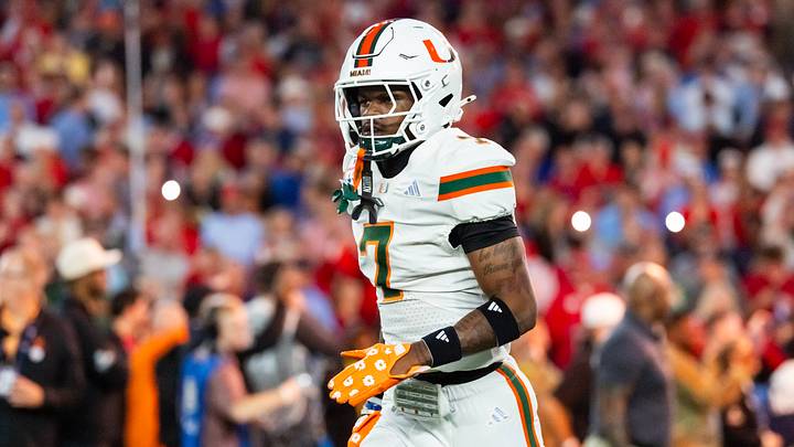 Jan 8, 2026; Glendale, AZ, USA; Miami Hurricanes defensive back Zechariah Poyser (7) against the Mississippi Rebels during the 2026 Fiesta Bowl and semifinal game of the College Football Playoff at State Farm Stadium. Mandatory Credit: Mark J. Rebilas-Imagn Images