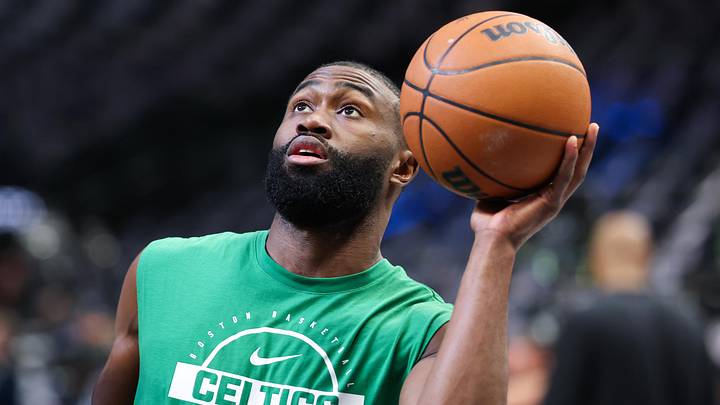 Feb 3, 2026; Dallas, Texas, USA;  Boston Celtics guard Jaylen Brown (7) warms up before the game against the Dallas Mavericks at American Airlines Center. Mandatory Credit: Kevin Jairaj-Imagn Images