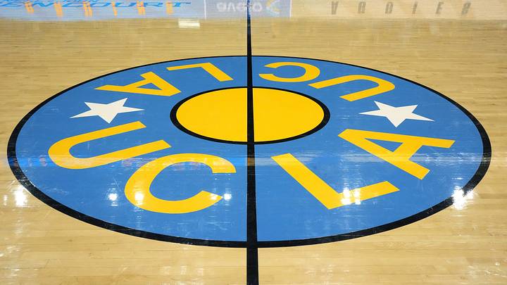 Dec 21, 2022; Los Angeles, California, USA; The UCLA Bruins logo at center court at Pauley Pavilion presented by Wescom. Mandatory Credit: Kirby Lee-USA TODAY Sports Dec 21, 2022; Los Angeles, California, USA; The UCLA Bruins logo at center court at Pauley Pavilion presented by Wescom. Mandatory Credit: Kirby Lee-USA TODAY Sports