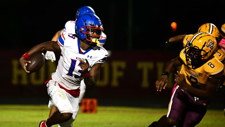 King's Academy wide receiver Javian Jones accelerates after a catch during a regular season 17-14 loss against Glades Central on Oct. 24, 2024.