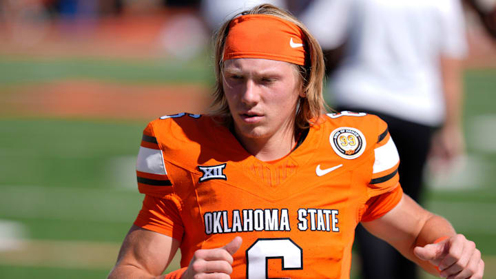 Oklahoma State Cowboys quarterback Zane Flores (6) warms up before a college football game between the Oklahoma State Cowboys (OSU) and the West Virginia Mountaineers at Boone Pickens Stadium in Stillwater, Okla., Saturday, Oct. 5, 2024. Oklahoma State Cowboys quarterback Zane Flores (6) warms up before a college football game between the Oklahoma State Cowboys (OSU) and the West Virginia Mountaineers at Boone Pickens Stadium in Stillwater, Okla., Saturday, Oct. 5, 2024.