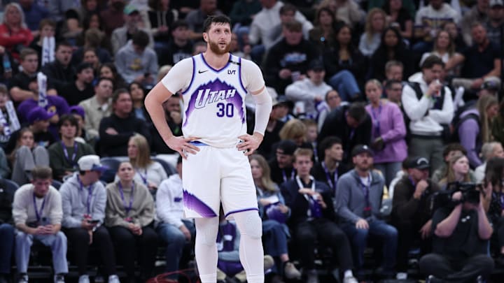 Dec 26, 2025; Salt Lake City, Utah, USA; Utah Jazz center Jusuf Nurkic (30) waits for play to resume against the Detroit Pistons during the second half at Delta Center. Mandatory Credit: Rob Gray-Imagn Images Dec 26, 2025; Salt Lake City, Utah, USA; Utah Jazz center Jusuf Nurkic (30) waits for play to resume against the Detroit Pistons during the second half at Delta Center. Mandatory Credit: Rob Gray-Imagn Images