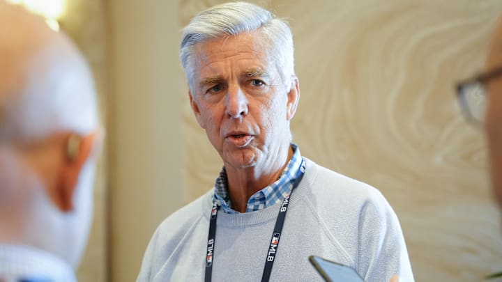 Nov 9, 2022; Las Vegas, NV, USA; Philadelphia Phillies president of baseball operations Dave Dombrowski answers questions from the media during the MLB GM Meetings at The Conrad Las Vegas