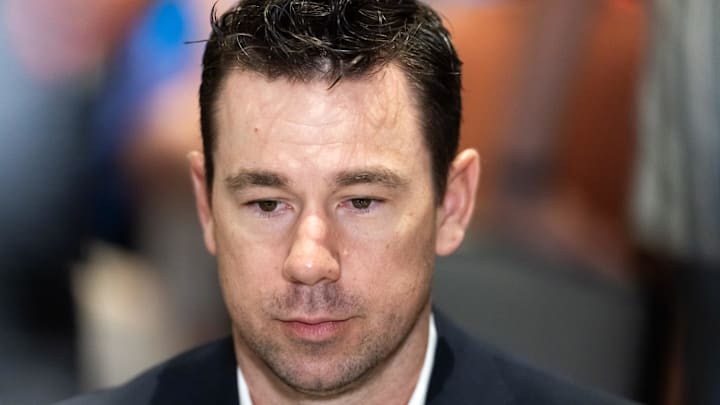 Mar 31, 2026; Phoenix, AZ, USA; Las Vegas Raiders head coach Klint Kubiak during the 2026 NFL Annual League Meeting at the Arizona Biltmore. Mandatory Credit: Mark J. Rebilas-Imagn Images Mar 31, 2026; Phoenix, AZ, USA; Las Vegas Raiders head coach Klint Kubiak during the 2026 NFL Annual League Meeting at the Arizona Biltmore. Mandatory Credit: Mark J. Rebilas-Imagn Images
