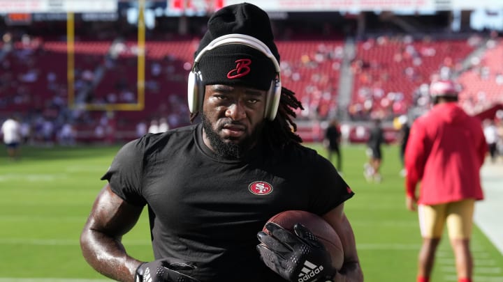 Oct 8, 2023; Santa Clara, California, USA; San Francisco 49ers wide receiver Brandon Aiyuk (11) warms up before the game against the Dallas Cowboys at Levi's Stadium. Mandatory Credit: Darren Yamashita-USA TODAY Sports