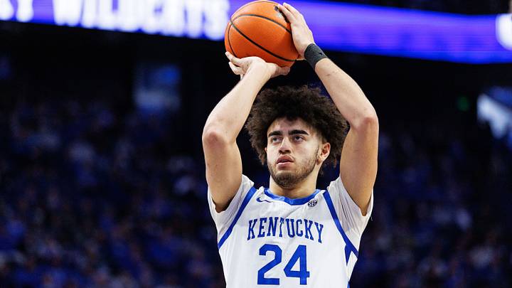 Feb 4, 2026; Lexington, Kentucky, USA; Kentucky Wildcats center Malachi Moreno (24) shoots a free throw during the second half against the Oklahoma Sooners at Rupp Arena at Central Bank Center. Mandatory Credit: Jordan Prather-Imagn Images