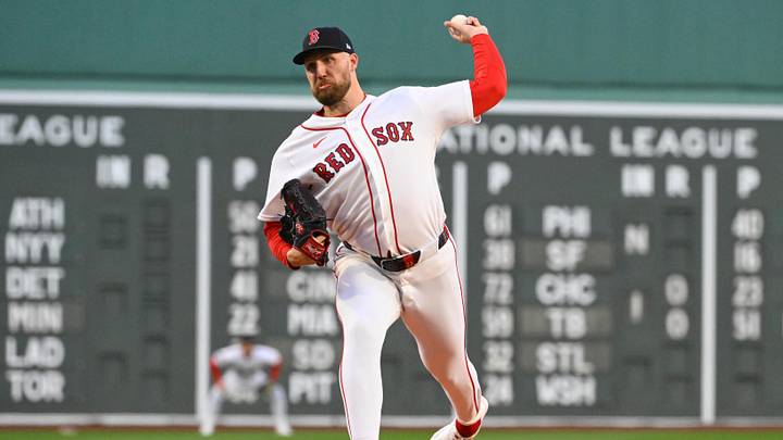 Apr 7, 2026; Boston, Massachusetts, USA; Boston Red Sox starting pitcher Garrett Crochet (35) pitches against the Milwaukee Brewers during the first inning at Fenway Park. Mandatory Credit: Eric Canha-Imagn Images