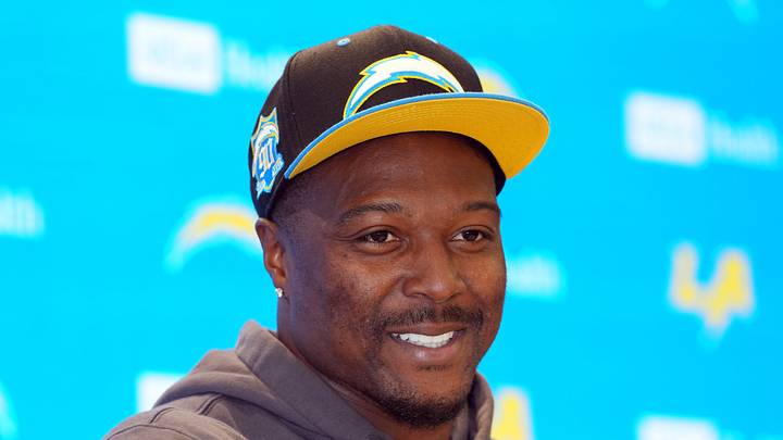 May 27, 2025; El Segundo, CA, USA; Los Angeles Chargers safety Tony Jefferson at a press conference during organized team activities at The Bolt. Mandatory Credit: Kirby Lee-Imagn Images