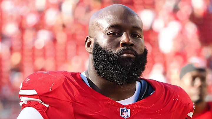 Oct 6, 2024; Santa Clara, California, USA; San Francisco 49ers defensive lineman Maliek Collins (99) after the game against the Arizona Cardinals at Levi's Stadium. Mandatory Credit: Kelley L Cox-Imagn Images Oct 6, 2024; Santa Clara, California, USA; San Francisco 49ers defensive lineman Maliek Collins (99) after the game against the Arizona Cardinals at Levi's Stadium. Mandatory Credit: Kelley L Cox-Imagn Images