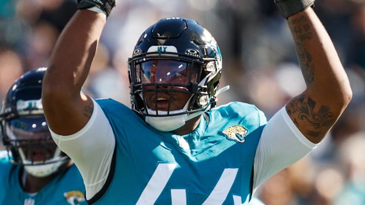 Dec 31, 2023; Jacksonville, Florida, USA; Jacksonville Jaguars outside linebacker Travon Walker (44) at EverBank Stadium. Mandatory Credit: Morgan Tencza-USA TODAY Sports