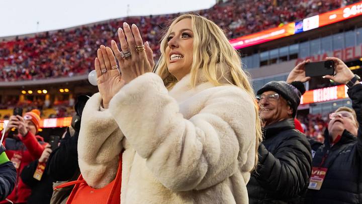 Jan 26, 2025; Kansas City, MO, USA; Brittany Mahomes on the sidelines before the AFC Championship game against the Buffalo Bills at GEHA Field at Arrowhead Stadium. Jan 26, 2025; Kansas City, MO, USA; Brittany Mahomes on the sidelines before the AFC Championship game against the Buffalo Bills at GEHA Field at Arrowhead Stadium.