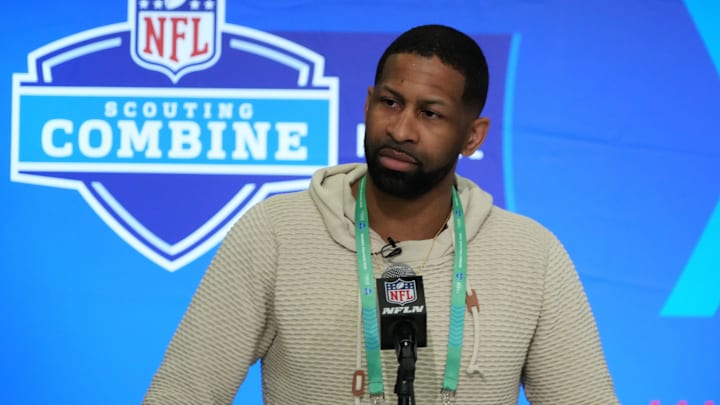 Feb 27, 2024; Indianapolis, IN, USA; Cleveland Browns general manager Andrew Berry speaks during a press conference at the NFL Scouting Combine at Indiana Convention Center.