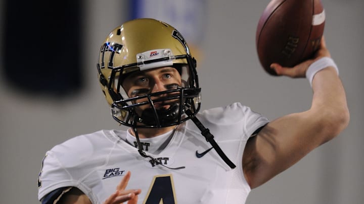 November 27, 2009; Morgantown, WV, USA; Pittsburgh Panthers quarterback Andrew Janocko (4) during the game against the West Virginia Mountaineers at Milan Puskar Stadium. Mandatory Credit: James Lang-Imagn Images