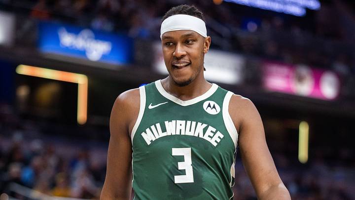 Dec 23, 2025; Indianapolis, Indiana, USA;  Milwaukee Bucks center/forward Myles Turner (3) in the first half against the Indiana Pacers at Gainbridge Fieldhouse. Mandatory Credit: Trevor Ruszkowski-Imagn Images