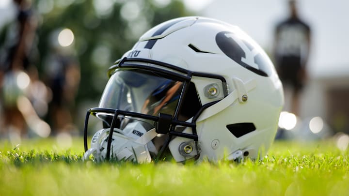 BYU football helmet at Fall Camp