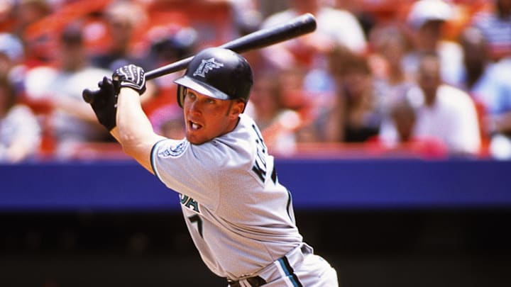 May 13, 2000; Flushing, NY, USA; FILE PHOTO; Florida Marlins outfielder Mark Kotsay (7) at bat against the New York Mets at Shea Stadium. Mandatory Credit: Lou Capozzola-USA TODAY NETWORK