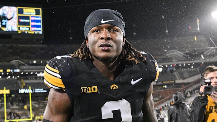 Nov 2, 2024; Iowa City, Iowa, USA; Iowa Hawkeyes running back Kaleb Johnson (2) walks off the field after the game against the Wisconsin Badgers at Kinnick Stadium. Mandatory Credit: Jeffrey Becker-Imagn Images Nov 2, 2024; Iowa City, Iowa, USA; Iowa Hawkeyes running back Kaleb Johnson (2) walks off the field after the game against the Wisconsin Badgers at Kinnick Stadium. Mandatory Credit: Jeffrey Becker-Imagn Images