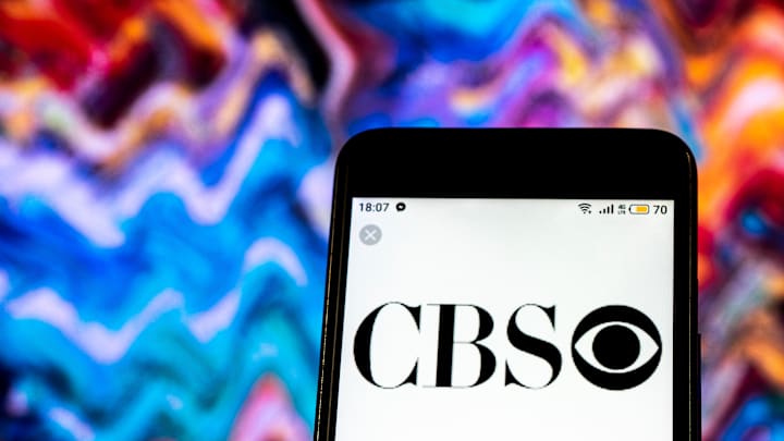 CBS Television broadcasting company logo seen displayed on a CBS Television broadcasting company logo seen displayed on a