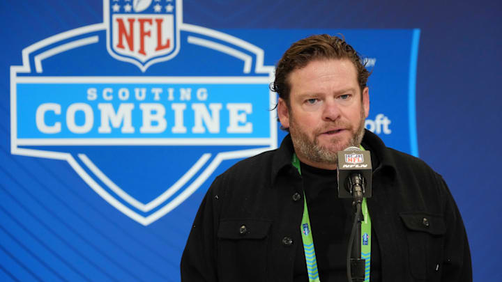 Seattle Seahawks general manager John Schneider speaks during the NFL Scouting Combine at the Indiana Convention Center on Feb. 25.