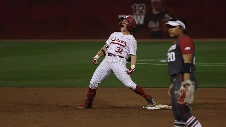 Alabama Softball Player Alexis Pupillo (31) in action against Arkansas at Rhoads Stadium in Tuscaloosa, AL on Friday, Mar 13, 2026.