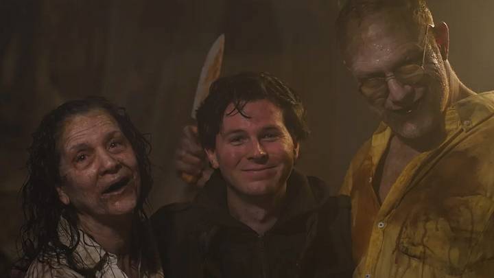 Mary Rachel Quinn, Chandler Riggs, and Jason Douglas on the set of 
BIOHAZARD, A Live-Action Resident Evil 7 Short Fan Film.