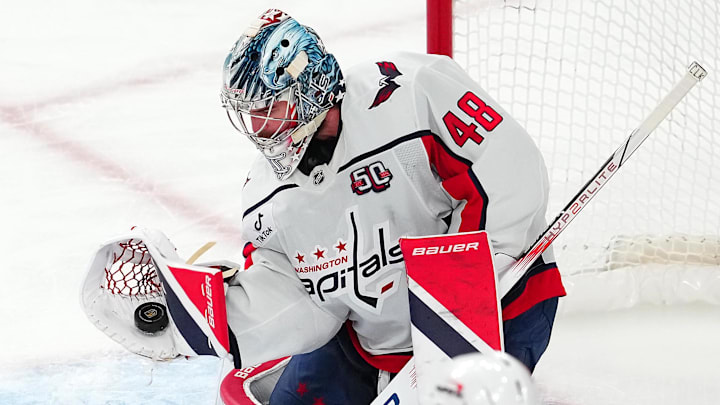 Logan Thompson, Washington Capitals Mandatory Credit: Stephen R. Sylvanie-Imagn Images