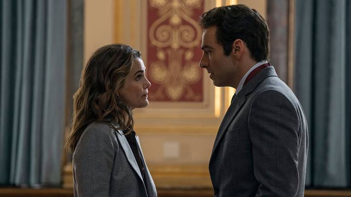 The Diplomat. (L to R) Keri Russell as Kate Wyler, Aidan Turner as Callum Ellis in episode 403 of The Diplomat The Diplomat. (L to R) Keri Russell as Kate Wyler, Aidan Turner as Callum Ellis in episode 403 of The Diplomat