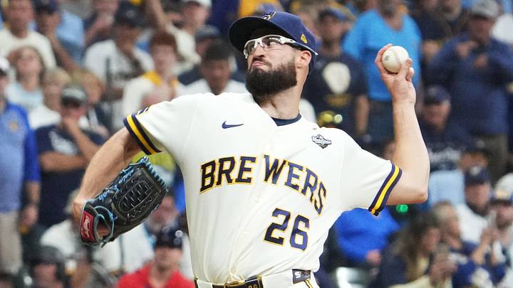 Oct 24, 2026; Milwaukee, Wisconsin, USA; Milwaukee Brewers pitcher Aaron Ashby (26) pitches against the Tampa Bay Rays during the eighth inning in game two of the 2026 World Series at American Family Field. Mandatory Credit: Michael McLoone-Imagn Images Oct 24, 2026; Milwaukee, Wisconsin, USA; Milwaukee Brewers pitcher Aaron Ashby (26) pitches against the Tampa Bay Rays during the eighth inning in game two of the 2026 World Series at American Family Field. Mandatory Credit: Michael McLoone-Imagn Images