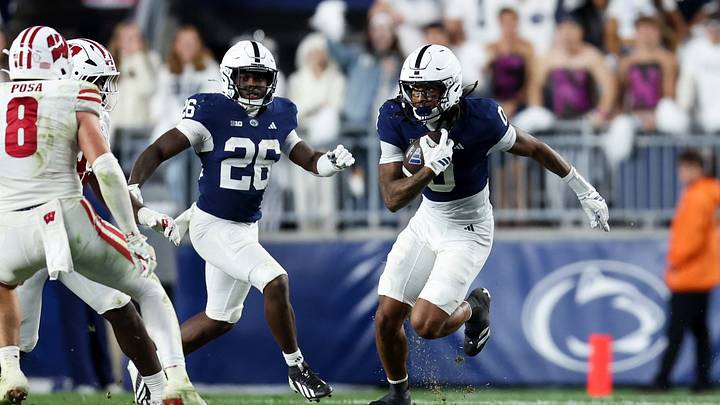 Penn State Nittany Lions wide receiver Chase Sowell (0) runs with the ball against the Wisconsin Badgers at Beaver Stadium. Penn State Nittany Lions wide receiver Chase Sowell (0) runs with the ball against the Wisconsin Badgers at Beaver Stadium.