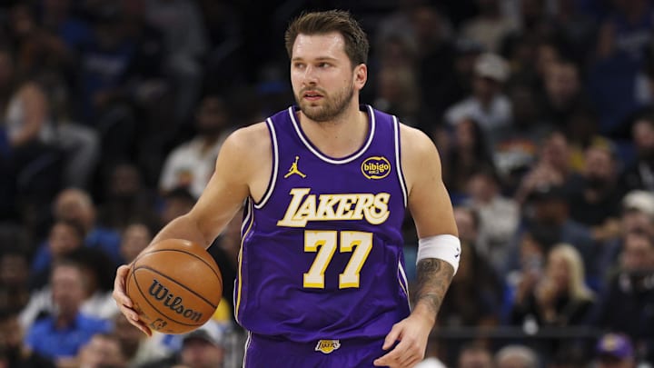 Mar 21, 2026; Orlando, Florida, USA; Los Angeles Lakers guard Luka Doncic (77) controls the ball against the Orlando Magic in the first quarter at Kia Center. Mandatory Credit: Nathan Ray Seebeck-Imagn Images Mar 21, 2026; Orlando, Florida, USA; Los Angeles Lakers guard Luka Doncic (77) controls the ball against the Orlando Magic in the first quarter at Kia Center. Mandatory Credit: Nathan Ray Seebeck-Imagn Images