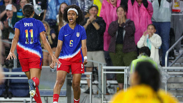 Lily Yohannes (6) celebrates scoring on her U.S. women's national team debut against Korea Republic. 