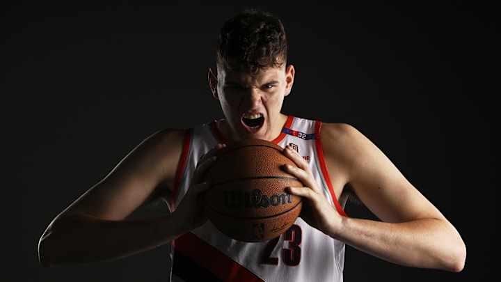 Sep 30, 2024; Portland, Oregon, USA; Portland Trail Blazers center Donovan Clingan (23). Mandatory Credit: Troy Wayrynen-Imagn Images Sep 30, 2024; Portland, Oregon, USA; Portland Trail Blazers center Donovan Clingan (23). Mandatory Credit: Troy Wayrynen-Imagn Images