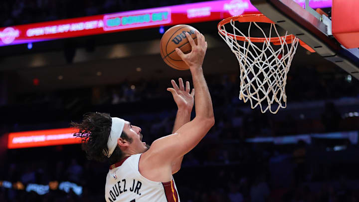 Oct 28, 2025; Miami, Florida, USA; Miami Heat guard Jaime Jaquez Jr. (11) scores against the Charlotte Hornets during the fourth quarter at Kaseya Center. Mandatory Credit: Sam Navarro-Imagn Images Oct 28, 2025; Miami, Florida, USA; Miami Heat guard Jaime Jaquez Jr. (11) scores against the Charlotte Hornets during the fourth quarter at Kaseya Center. Mandatory Credit: Sam Navarro-Imagn Images