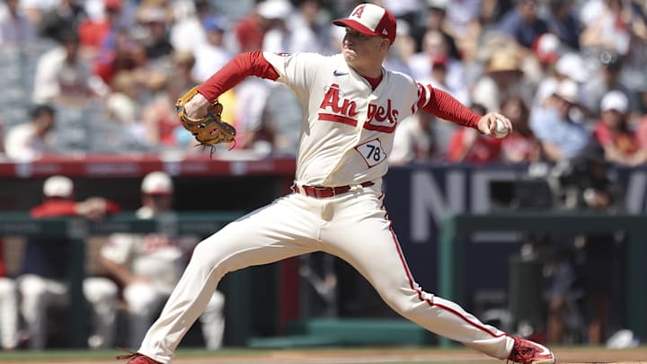 Sep 10, 2023; Anaheim, California, USA; Los Angeles Angels relief pitcher Kenny Rosenberg (78)