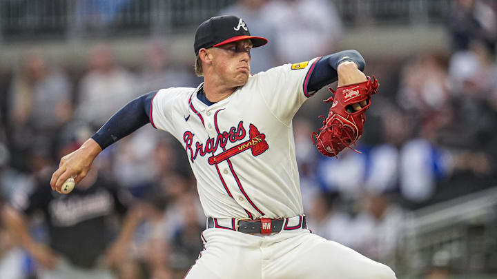 Waldrep pitches against the Washington Nationals during the first inning at Truist Park. 